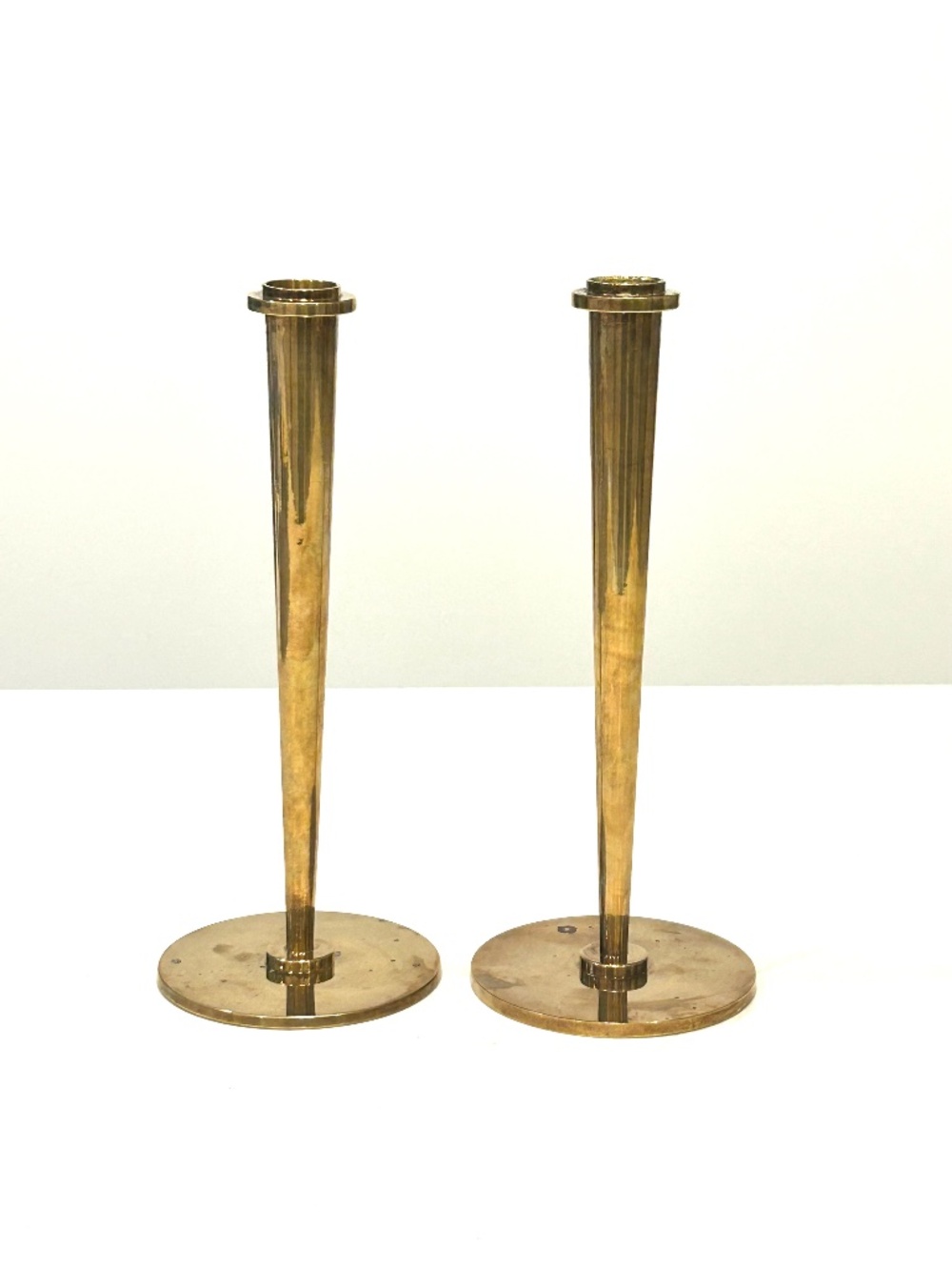SLEEK! VTG BRASS Taper Candle Holder MCM ART DECO Design